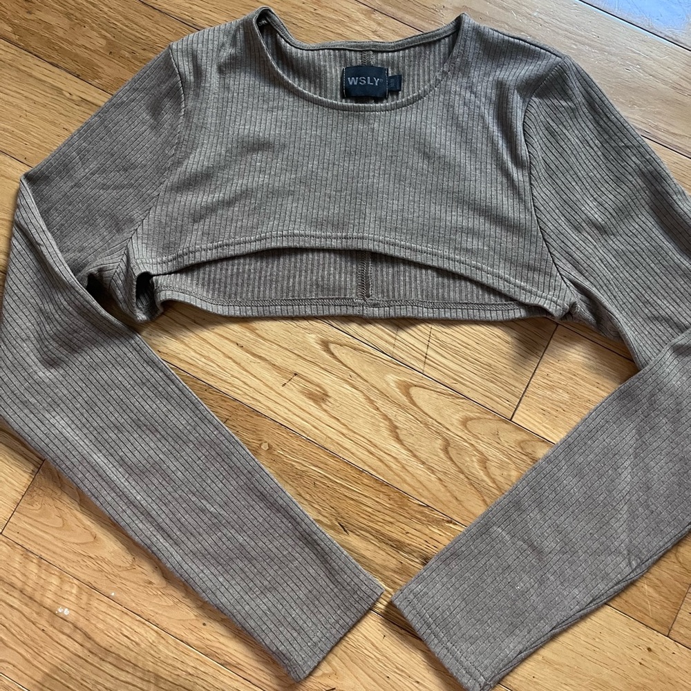 Tan ribbed shrug top bandier